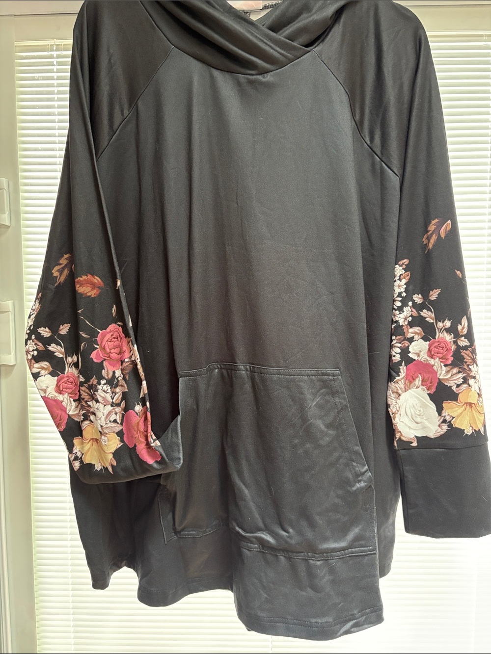 LuLaRoe Black Amber Hoodie with Rose Floral Sleeves